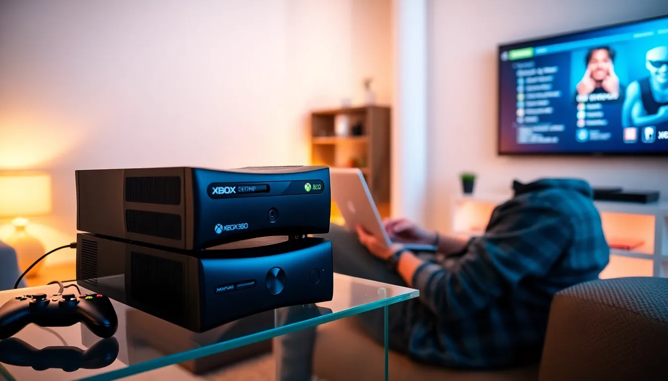person gaming with an Xbox 360 in a modern living room.