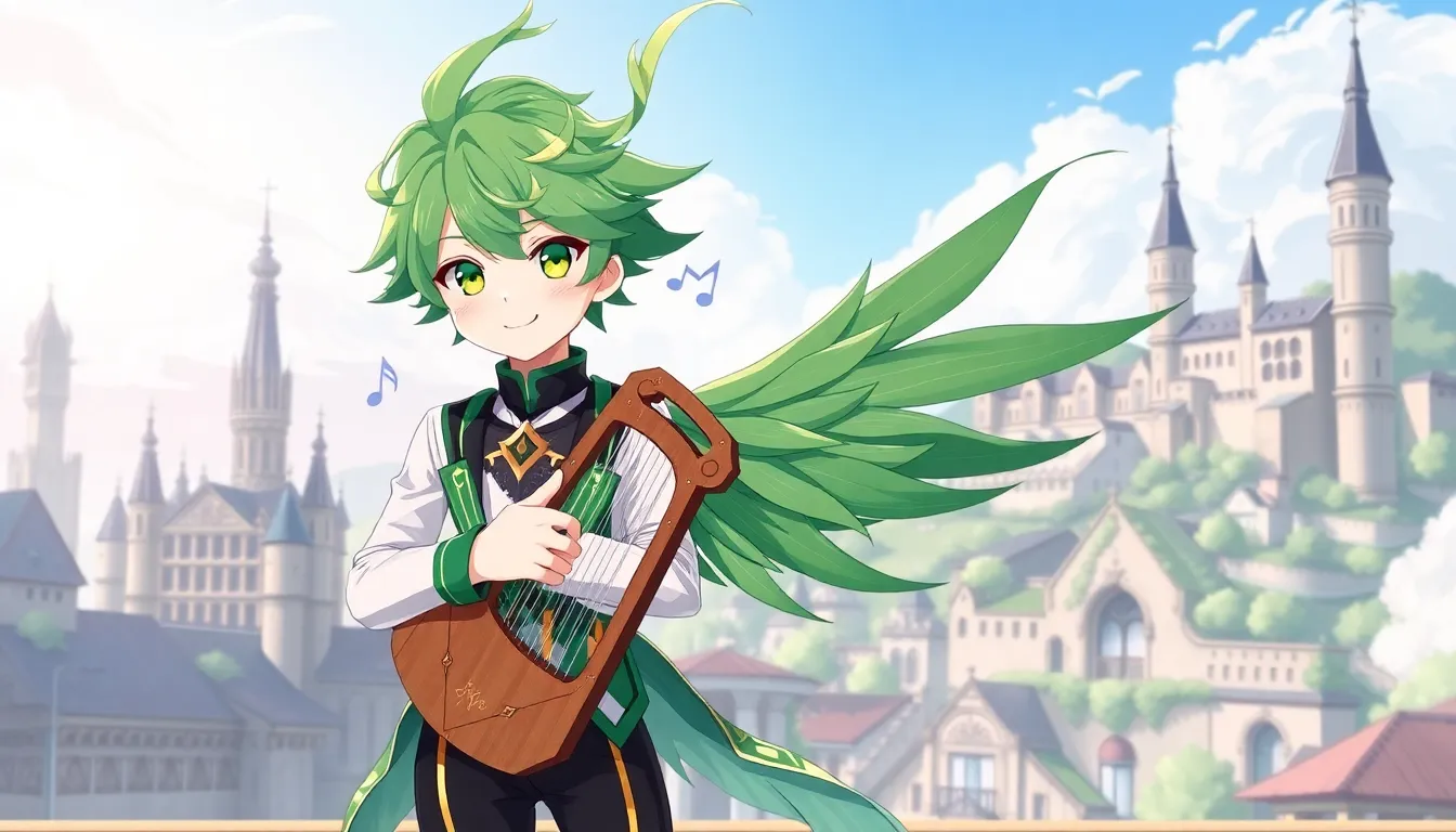 Venti, the Anemo Archon, in a vibrant fantasy setting.